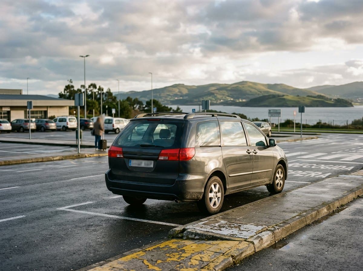 Taxi esperando a un pasajero en el aeropuerto de Vigo