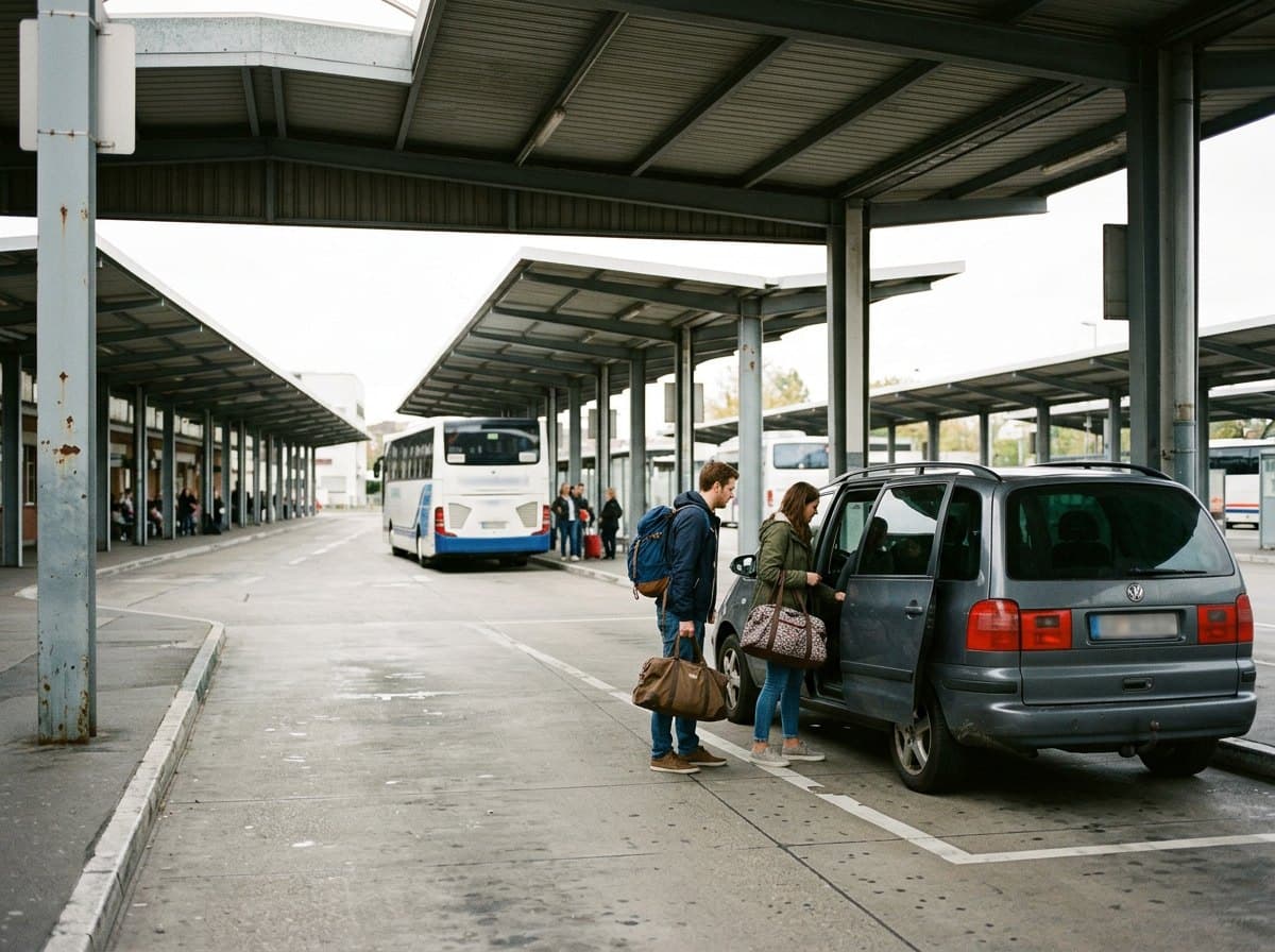 Taxi recogiendo a pasajeros en la estación de autobuses de Pontevedra