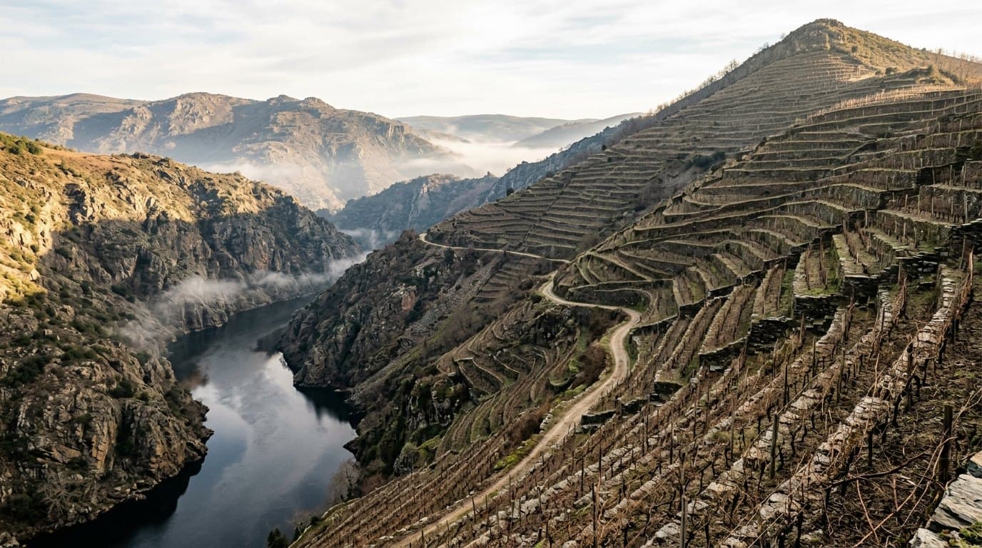 Paisaje de la Ribeira Sacra en una etapa del Camino de Invierno