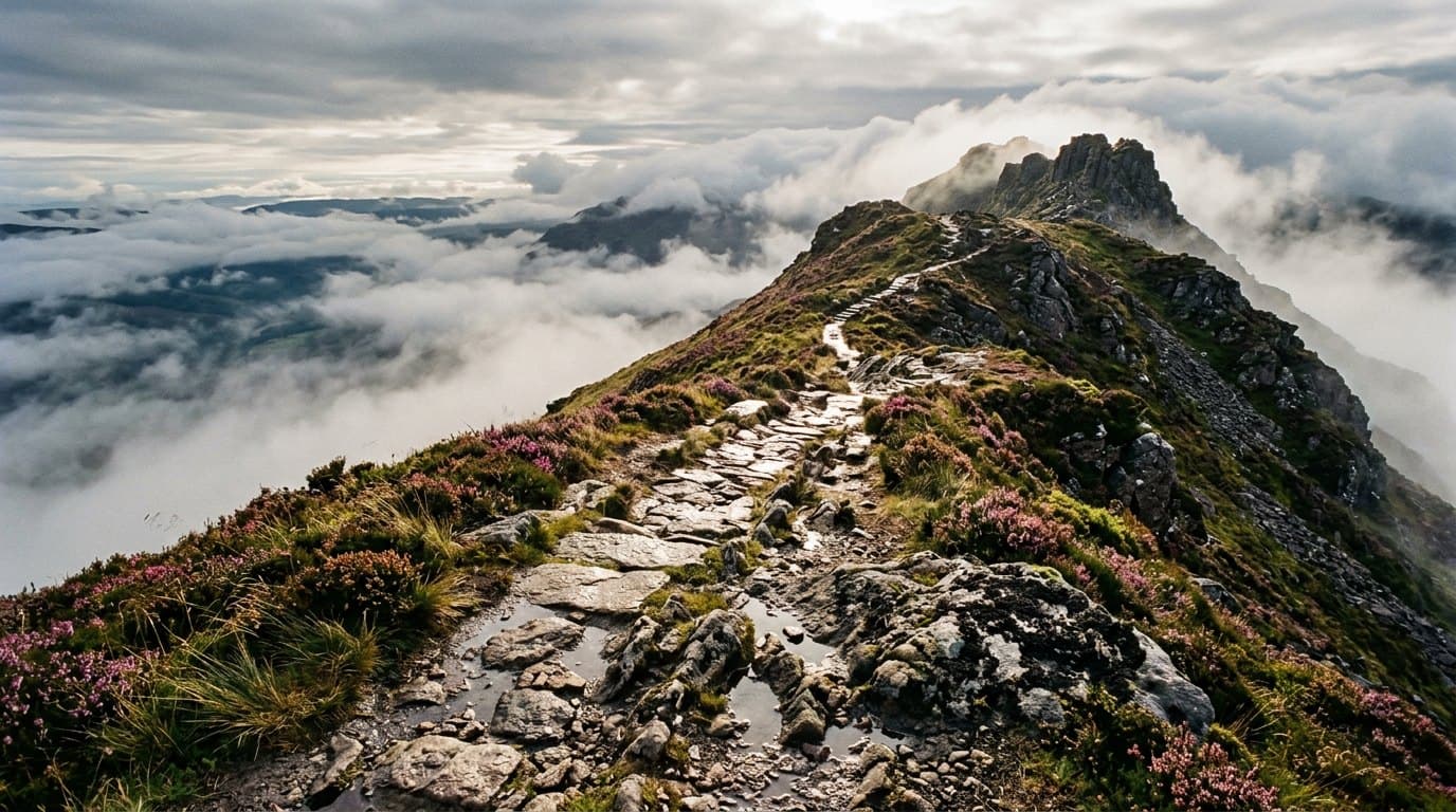 Tramo montañoso del Camino Primitivo antes de enlazar con el Camino Francés en Lugo