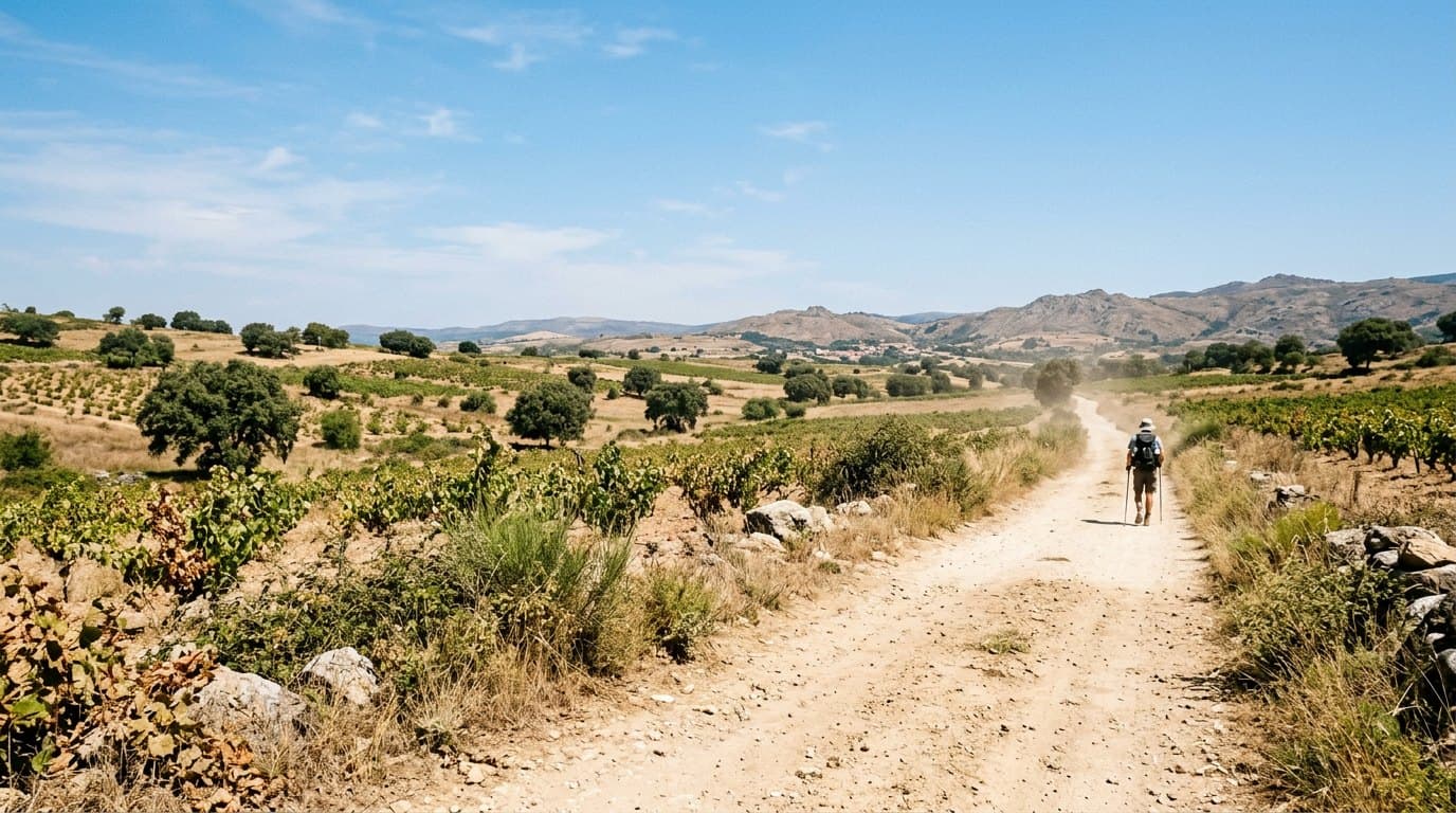 Mojón de la Vía de la Plata en tierras de Ourense camino de Santiago